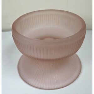 Vintage Large  Frosted Pink Ribbed‎ Candle Holder